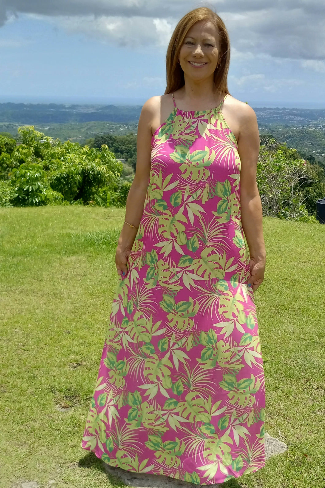 Magenta printed Maxi Dress