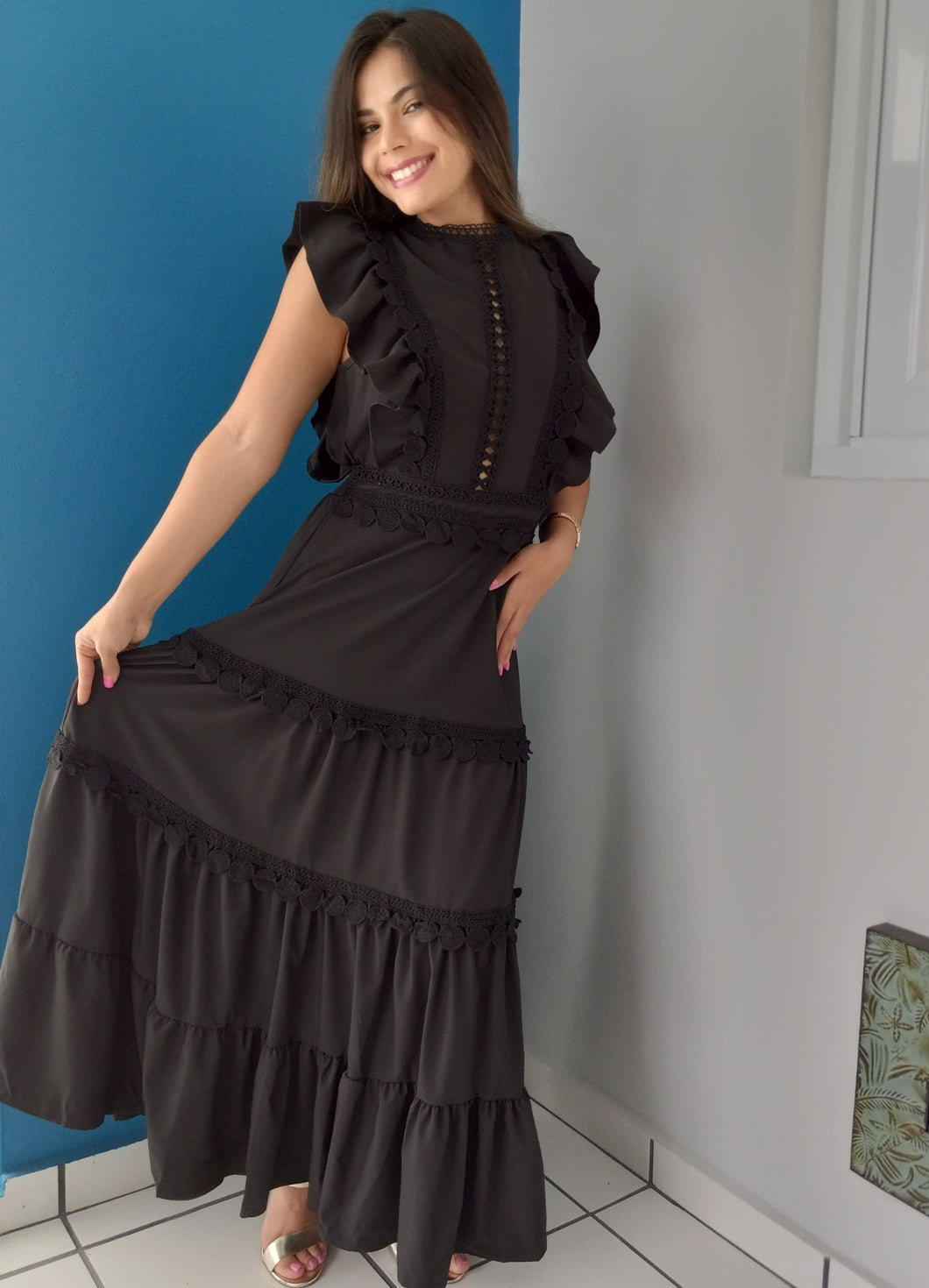 Crochet Trim Maxi Dress