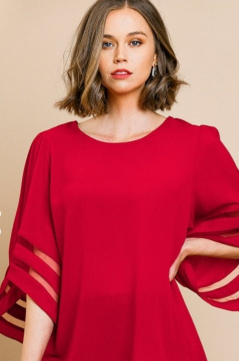 Bell Sleeve Red Blouse
