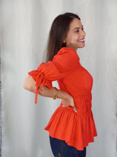 Load image into Gallery viewer, Puff Sleeve Peplum Blouse
