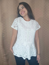 Load image into Gallery viewer, White Pearl Peplum Blouse
