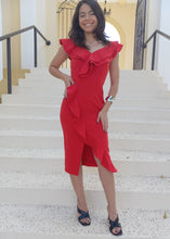 Load image into Gallery viewer, Double Ruffle Red Midi Dress
