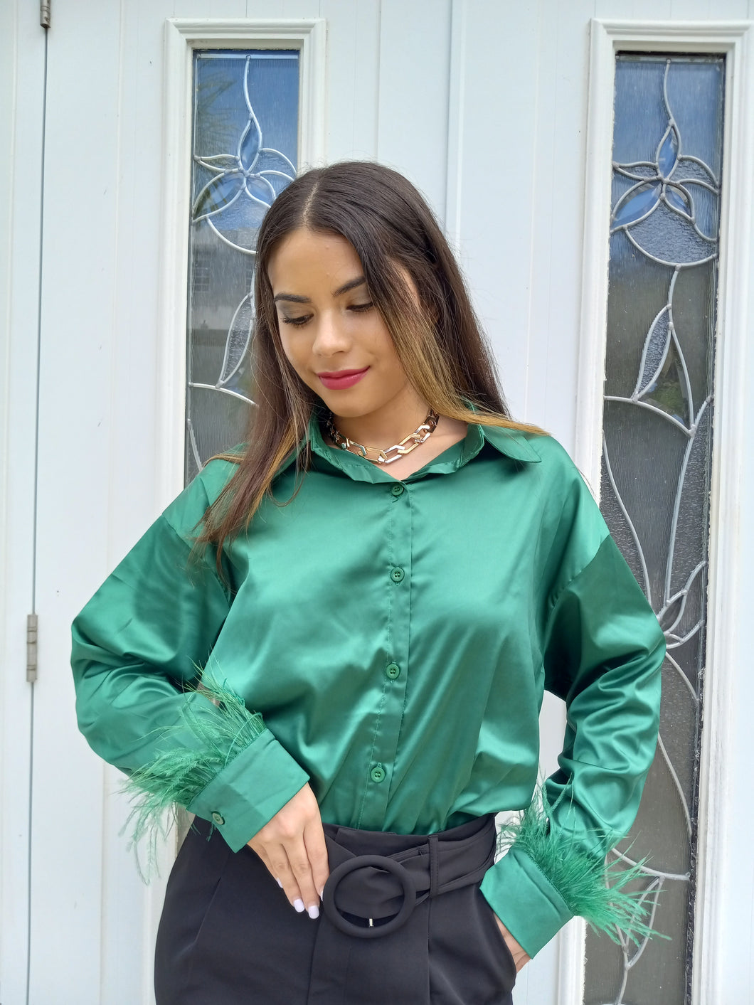 Feather cuffs Green Blouse