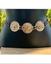 Load image into Gallery viewer, Black and Gold Medallion Belt
