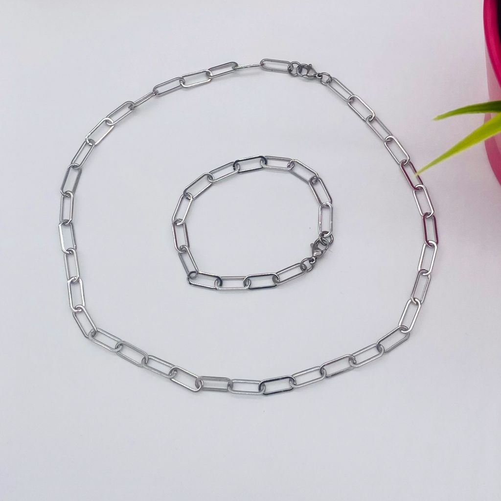 Silver Color Clip Chain Set
