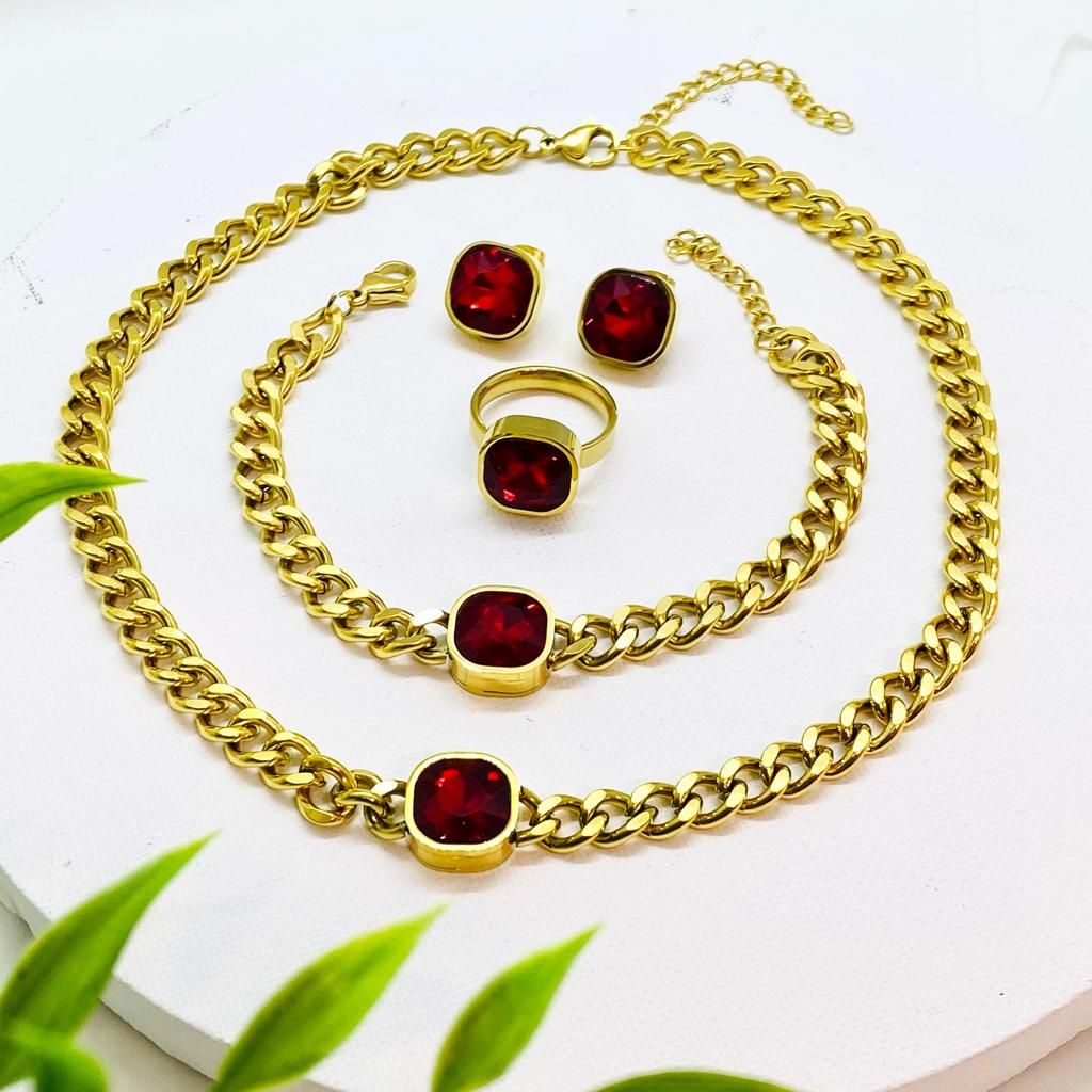 Stainless Steel Red Stone Set