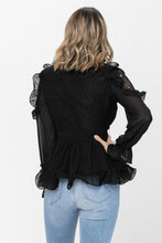 Load image into Gallery viewer, Lace Detail  Ruffle Black Blouse
