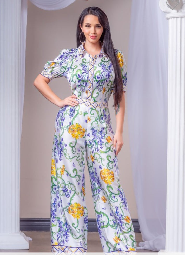 Border Print Pants Set