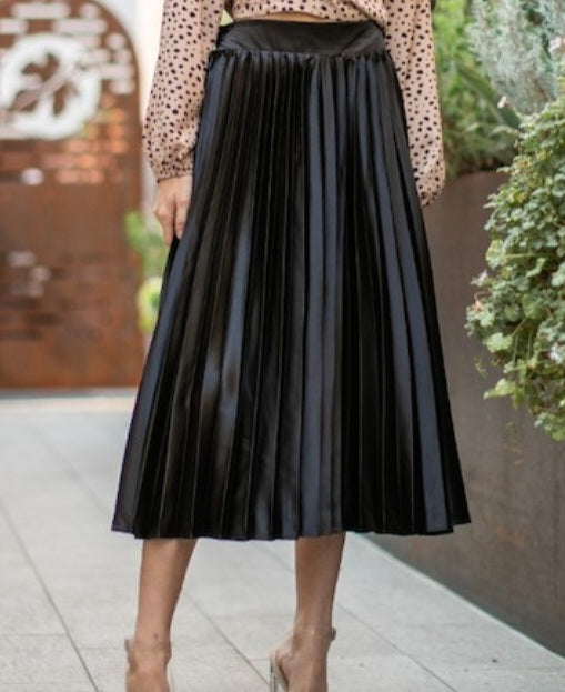 Satin Pleated Black Skirt